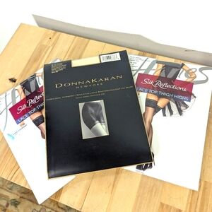 Black Lace Top Thigh Highs And Donna Karen Nude Control Top Nylons Hose Tights M